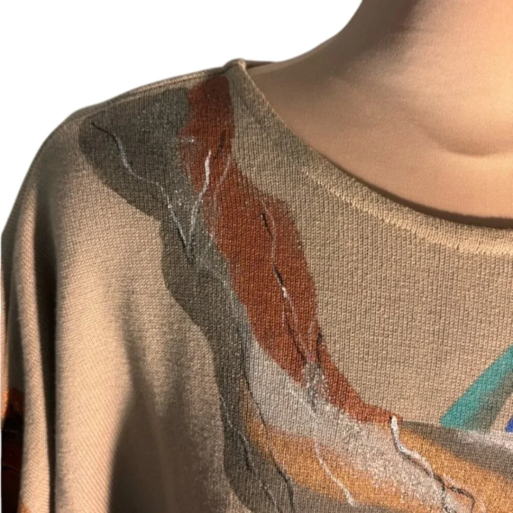 Valerie Lynn Hand Painted Art Top Size M Abstract Wearable Art Knit Shirt
